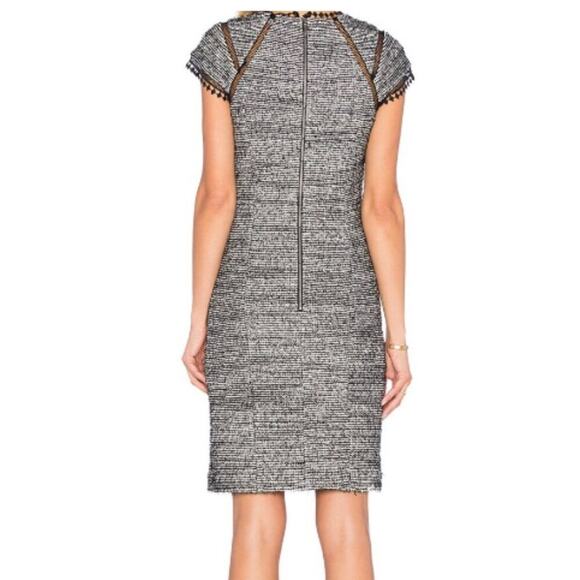REBECCA TAYLOR Short Sleeve Stretch Tweed Shift Black White Dress Women Size 10 - Picture 2 of 10